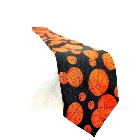 Designs By A. Rogers Basketball II ETMC Orange Sports Theme Long Neck Tie - Picture 11 of 12